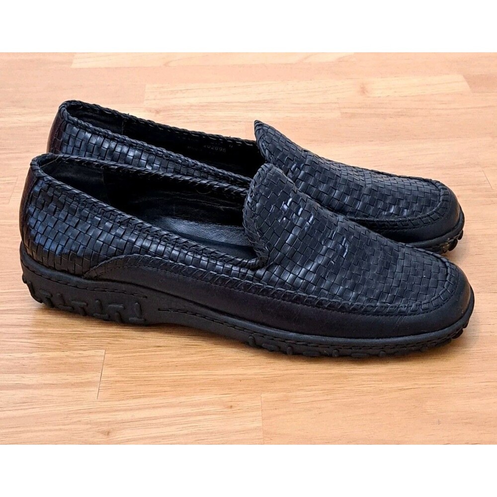 Cole Haan Women's Black Leather Woven Brazilian Loafers Shoes Size 8 B